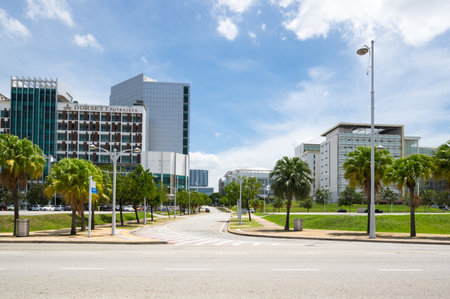 PUTRAJAYA, MALAYSIA - FEBRUARY 02, 2020: Street of Putrajaya, a planned capital city which functions as the administrative capital and the judicial capital of Malaysiaのeditorial素材
