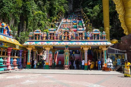 GOMBAK, MALAYSIA - FEBRUARY 03, 2020: Batu Caves is a limestone hill that has a series of caves and cave temples in Gombak, Selangor, Malaysiaのeditorial素材