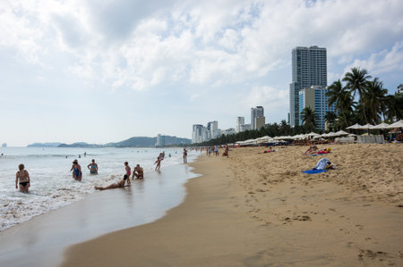 NHA TRANG, VIETNAM - 06 FEBRUARY, 2020: Panoramic view of Nha Trang, coastal city and capital of Khanh Hoa Province, on the South Central Coast of Vietnamのeditorial素材