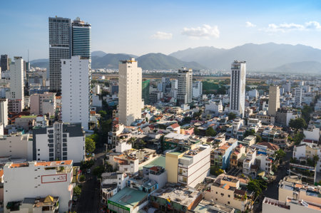 NHA TRANG, VIETNAM - 05 FEBRUARY, 2020: Panoramic view of Nha Trang, coastal city and capital of Khanh Hoa Province, on the South Central Coast of Vietnamのeditorial素材