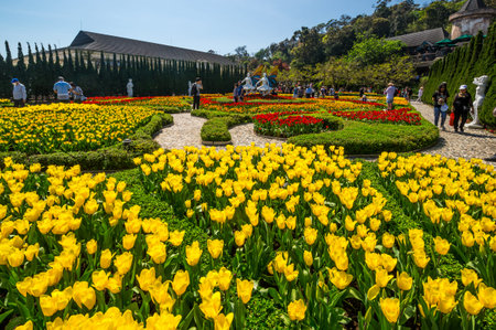 BA NA HILLS, VIETNAM - FEBRUARY 14, 2020: Gardens in Ba Na Hills, a resort located in the Truong Son...