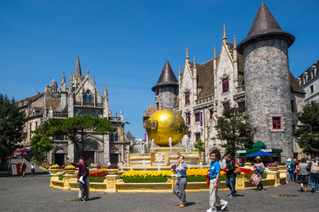 BA NA HILLS, VIETNAM - FEBRUARY 14, 2020: View of Ba Na Hills, a resort located in the Truong Son Mountains west of the city of Da Nang, in central Vietnamのeditorial素材