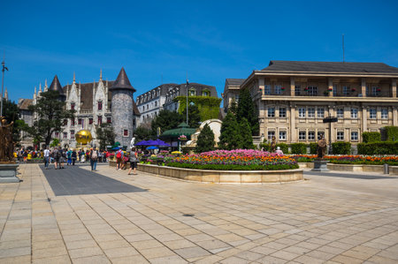 BA NA HILLS, VIETNAM - FEBRUARY 14, 2020: View of Ba Na Hills, a resort located in the Truong Son Mountains west of the city of Da Nang, in central Vietnamのeditorial素材