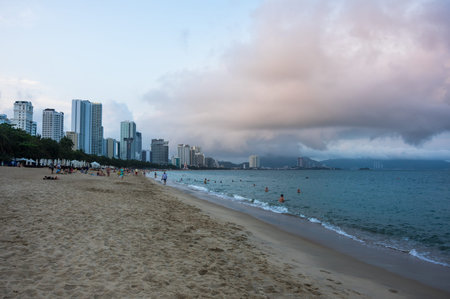 NHA TRANG, VIETNAM - 16 FEBRUARY, 2020: Panoramic view of Nha Trang, coastal city and capital of Khanh Hoa Province, on the South Central Coast of Vietnamのeditorial素材