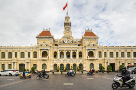 HO CHI MINH, VIETNAM - FEBRUARY 18, 2020: Building of Ho Chi Minh City Hall, officially called the Ho Chi Minh City People's Committee Head Office, Vietnamのeditorial素材