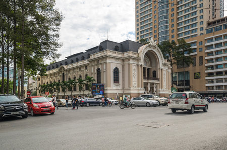 HO CHI MINH, VIETNAM - 18 FEBRUARY, 2020: The historic Saigon Opera House in Dong Khoi Street, Ho Chi Minh City, Vietnamのeditorial素材