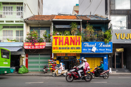 HO CHI MINH, VIETNAM - FEBRUARY 18, 2020: Street of Ho Chi Minh City, formerly (and still commonly) known as Saigon, the largest city in Vietnamのeditorial素材