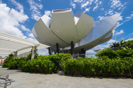 SINGAPORE - 19 FEBRUARY, 2020: ArtScience Museum is a museum within the integrated resort of Marina Bay Sands in the Downtown Core of the Central Area in Singaporeのeditorial素材