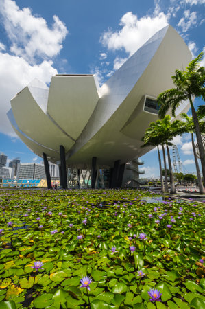 SINGAPORE - 19 FEBRUARY, 2020: ArtScience Museum is a museum within the integrated resort of Marina Bay Sands in the Downtown Core of the Central Area in Singaporeのeditorial素材
