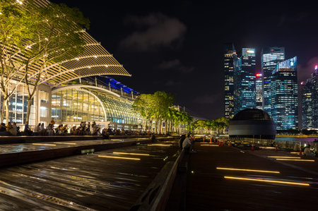 SINGAPORE - FEBRUARY 20, 2020: Waterfront Promenade in the Downtown Core of the Central Area in...