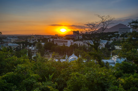 Panoramic view of Pyatigorsk, a spa city in Stavropol Krai, in the North Caucasus region of Russiaの写真素材