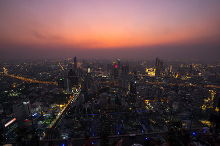 BANGKOK, THAILAND - FEBRUARY 22, 2020: Top view of skyscrapers in Bangkok from the roof of MahaNakhon skyscraper, Bangkok, Thailandのeditorial素材