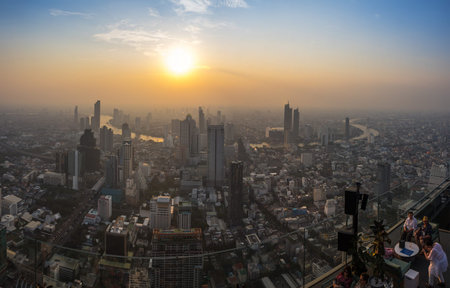 BANGKOK, THAILAND - FEBRUARY 22, 2020: Top view of skyscrapers in Bangkok from the roof of MahaNakhon skyscraper, Bangkok, Thailandのeditorial素材
