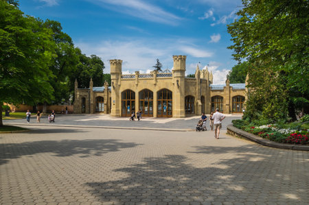 KISLOVODSK, RUSSIA - JULY 09, 2020: Building of the Narzan Gallery in Kislovodsk, a spa city in Stavropol Krai, in the North Caucasus region of Russiaのeditorial素材