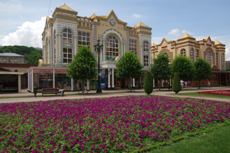 KISLOVODSK, RUSSIA - JULY 09, 2020: View of the street in Kislovodsk, a spa city in Stavropol Krai, in the North Caucasus region of Russiaのeditorial素材