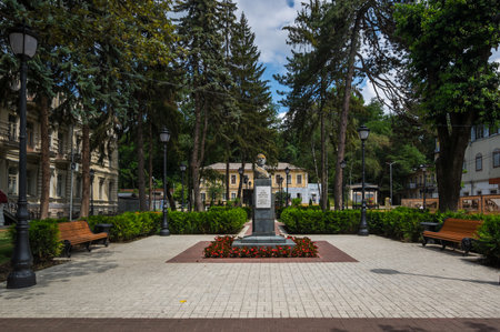KISLOVODSK, RUSSIA - JULY 09, 2020: View of the street in Kislovodsk, a spa city in Stavropol Krai, in the North Caucasus region of Russiaのeditorial素材