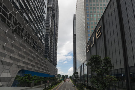 SINGAPORE - 20 FEBRUARY, 2020: Panoramic view of modern buildings in the Central Area in Singapore