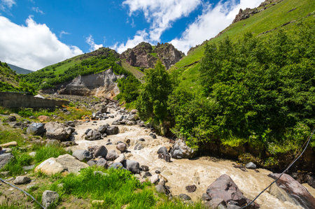 View of Caucasus mountains in the Karachay-Cherkessia Republic, Russia