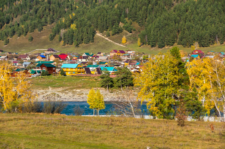View of Altay mountains in the autumn, Siberia, Russiaの写真素材