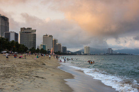NHA TRANG, VIETNAM - 16 FEBRUARY, 2020: Panoramic view of Nha Trang, coastal city and capital of Khanh Hoa Province, on the South Central Coast of Vietnamのeditorial素材