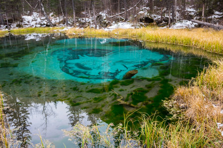 Blue geyser lake in Altay mountains, Siberia, Russiaの写真素材