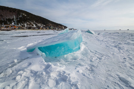 View of ice hummocks on Lake Baikal, Siberia, Russia