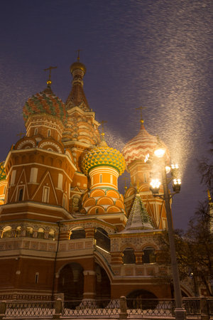 View of Saint Basil Cathedral on Red Square in Moscow, capital of Russiaのeditorial素材