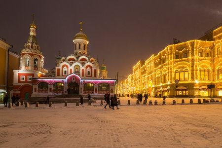 View of Kazan Cathedral on Red Square in Moscow, capital of Russiaのeditorial素材