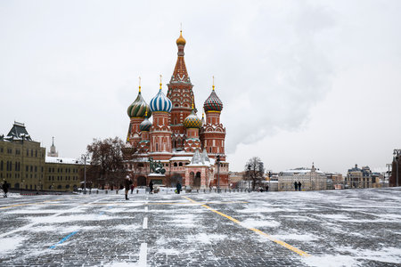 View of Saint Basil Cathedral on Red Square in Moscow, capital of Russiaのeditorial素材