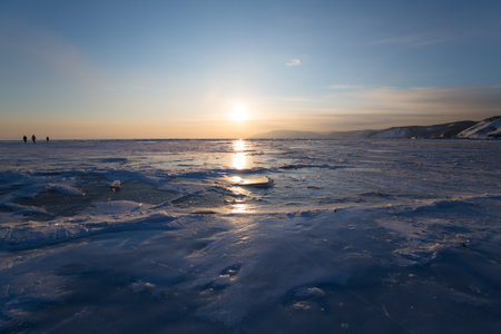 Ice of Lake Baikal, the deepest and largest freshwater lake by volume in the world, located in southern Siberia, Russiaのeditorial素材