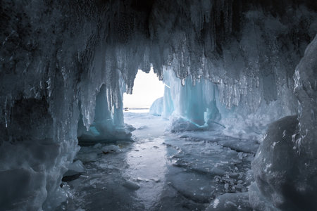 Ice cave on island Olkhon at Baikal Lake, Siberia, Russiaの写真素材