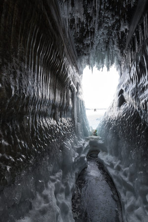 Ice cave on island Olkhon at Baikal Lake, Siberia, Russia