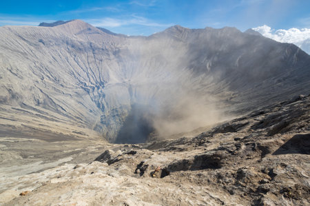 Crater of Mount Bromo, an active volcano in Bromo Tengger Semeru National Park, East Java, Indonesiaの写真素材