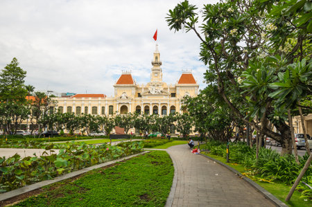 HO CHI MINH, VIETNAM - FEBRUARY 18, 2020: Building of Ho Chi Minh City Hall, officially called the Ho Chi Minh City People's Committee Head Office, Vietnamのeditorial素材