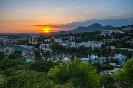 Panoramic view of Pyatigorsk, a spa city in Stavropol Krai, in the North Caucasus region of Russiaの写真素材