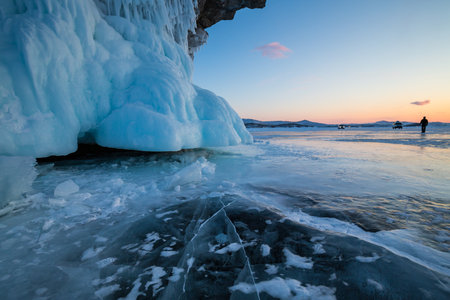 View of Lake Baikal in winter, the deepest and largest freshwater lake by volume in the world, located in southern Siberia, Russiaの写真素材