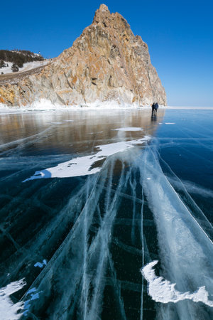 Lake Baikal in winter, the deepest and largest freshwater lake by volume in the world, located in southern Siberia, Russiaの写真素材