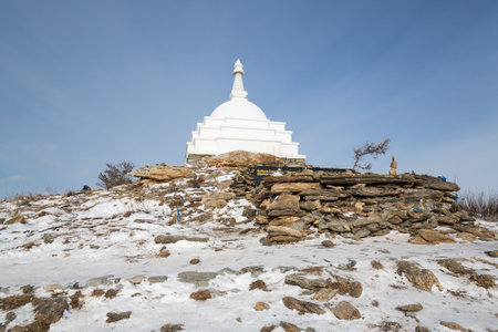 All Auspicious Stupa of Great Awakening, Ogoy island, lake Baikal, Siberia, Russiaの写真素材