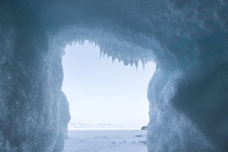 Ice cave on island Olkhon at Baikal Lake, Siberia, Russia