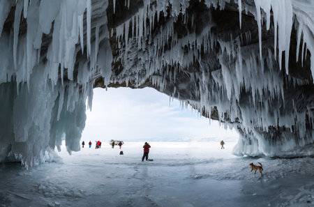 Ice cave on island Olkhon at Baikal Lake, Siberia, Russiaの写真素材