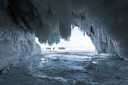 Ice cave on island Olkhon at Baikal Lake, Siberia, Russia