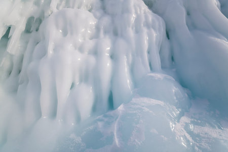 Icicles on the rocks on Olkhon island, Baikal lake, Siberia, Russia