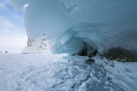 Ice cave on island Olkhon at Baikal Lake, Siberia, Russiaの写真素材