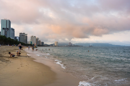NHA TRANG, VIETNAM - 16 FEBRUARY, 2020: Panoramic view of Nha Trang, coastal city and capital of Khanh Hoa Province, on the South Central Coast of Vietnamのeditorial素材