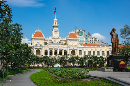 HO CHI MINH, VIETNAM - FEBRUARY 18, 2020: Building of Ho Chi Minh City Hall, officially called the Ho Chi Minh City People's Committee Head Office, Vietnamのeditorial素材