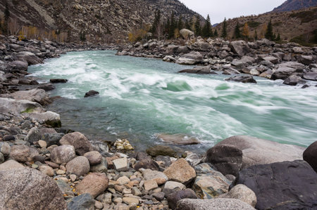 View of river in Altay mountains in the autumn, Siberia, Russia