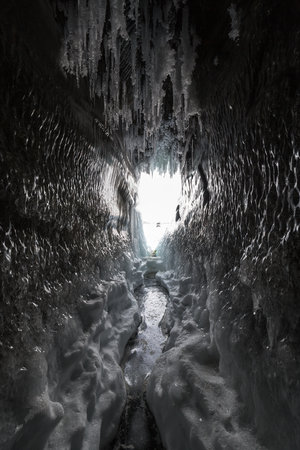 Ice cave on island Olkhon at Baikal Lake, Siberia, Russiaの写真素材