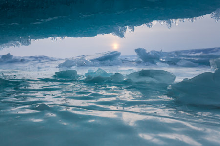 Ice cave on island Olkhon at Baikal Lake, Siberia, Russiaの写真素材