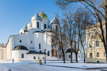 NOVGOROD THE GREAT, RUSSIA - MARCH 09, 2021: View of Saint Sophia Cathedral at Novgorod Kremlin, Russiaのeditorial素材