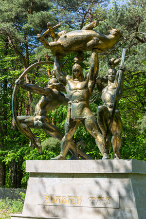 VLADIKAVKAZ, RUSSIA - MAY 06, 2021: Statue in Naerton park in Vladikavkaz, the capital city of North Ossetia-Alania, Russiaのeditorial素材